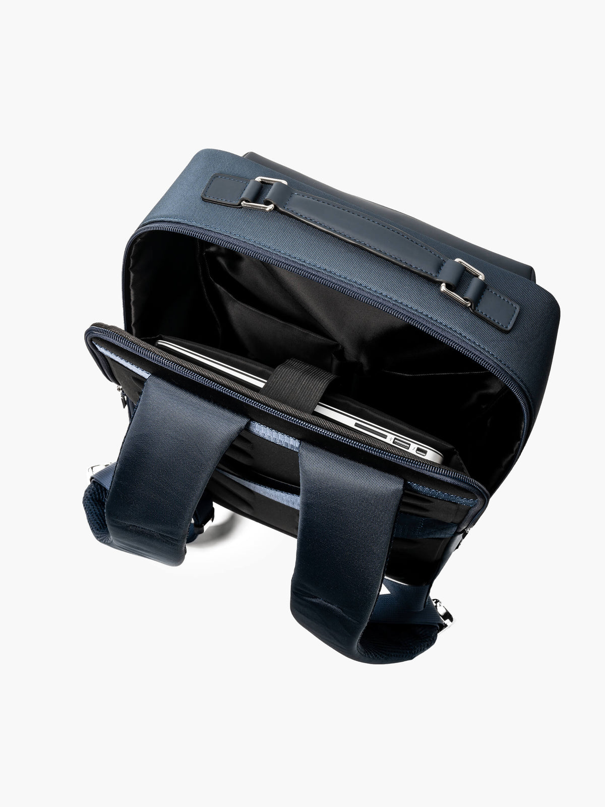 Aurean Paris - Explorer Light Backpack Interior view of Explorer Light Backpack showing multiple slots and 16-inch laptop capacity.