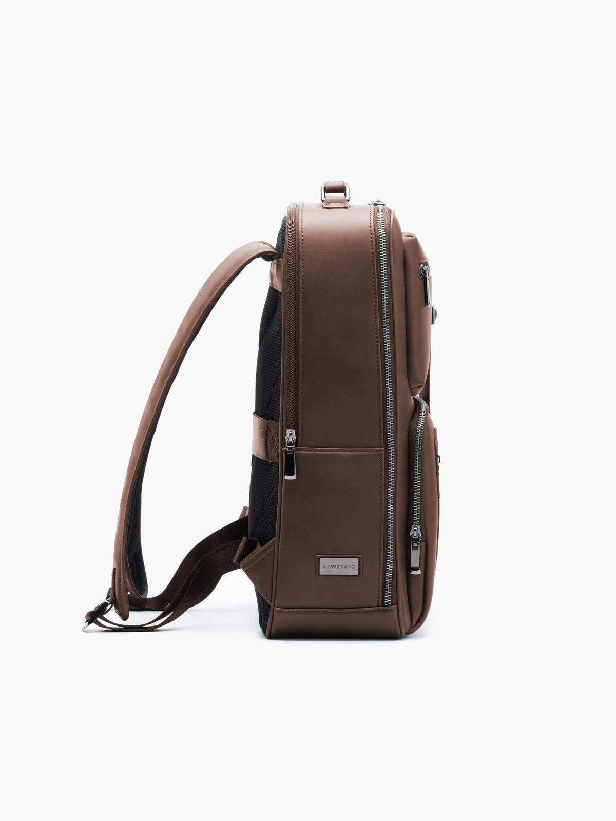Aurean Paris - Explorer Light Backpack Plus Side profile of Explorer Light Backpack Plus showing rigid self-standing silhouette.