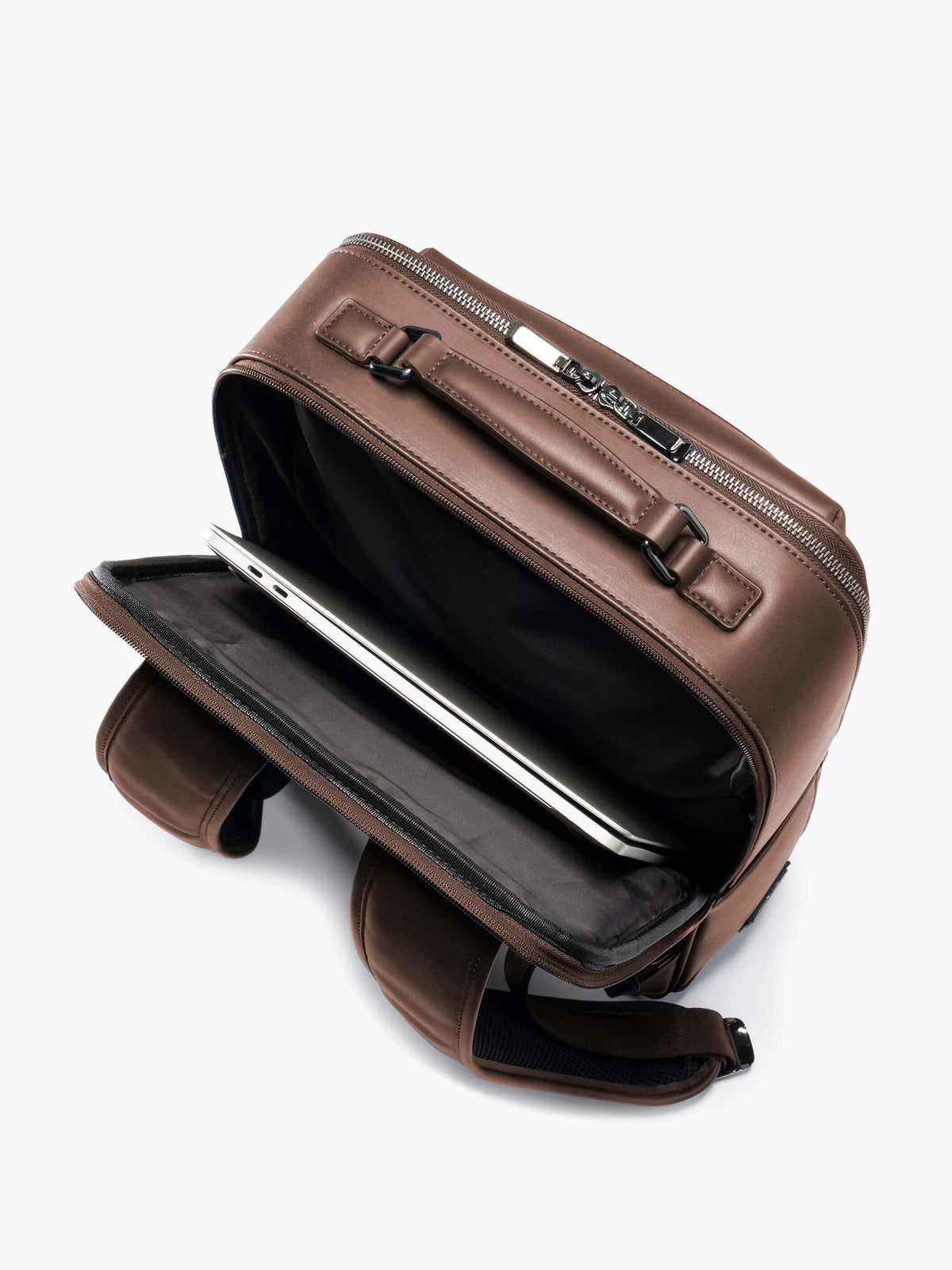 Aurean Paris - Explorer Light Backpack Plus Interior view of Explorer Light Backpack Plus showing full clamshell opening and 16-inch laptop capacity.