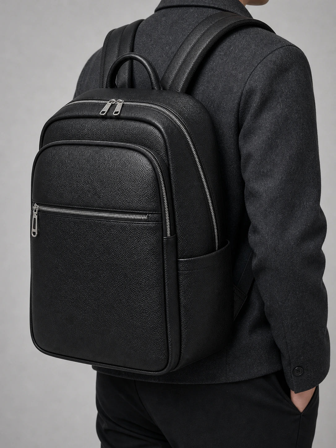 Sac à dos cuir bureau professionnel élégant porté en studio - Aurean Paris - source inputs