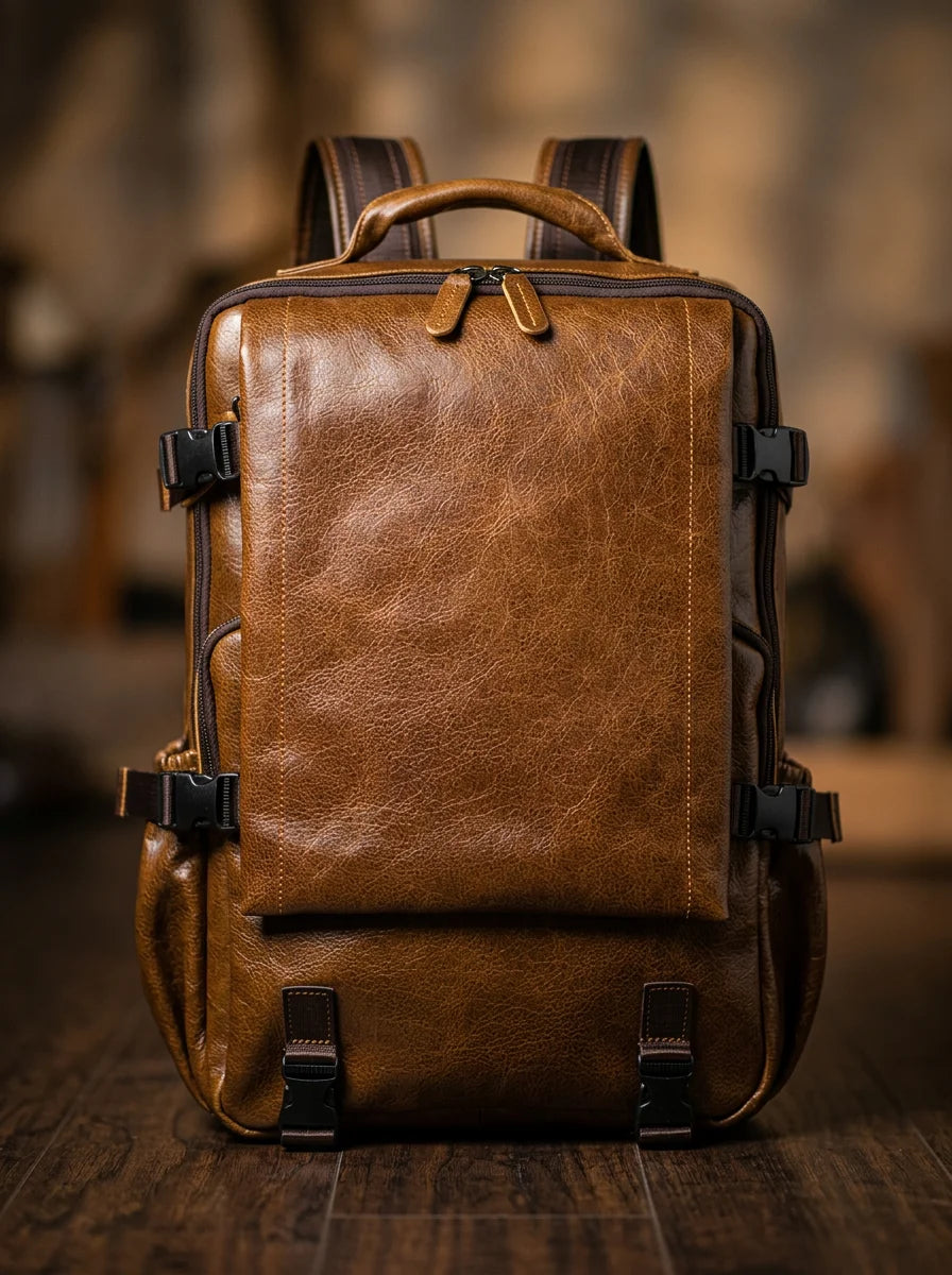 Sac à dos cuir grande capacité vintage homme - Vue 2 - Sac