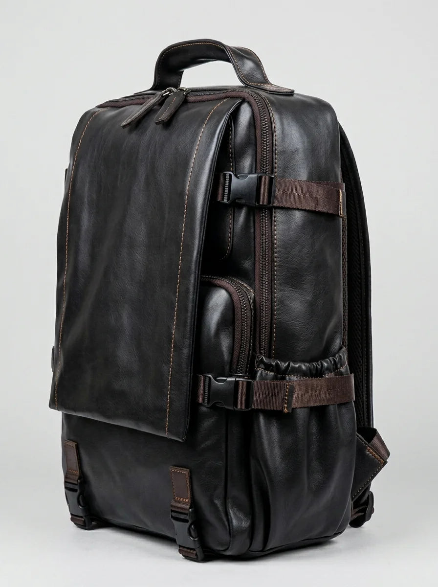 Sac à dos cuir grande capacité vintage homme - Vue 3 - Sac