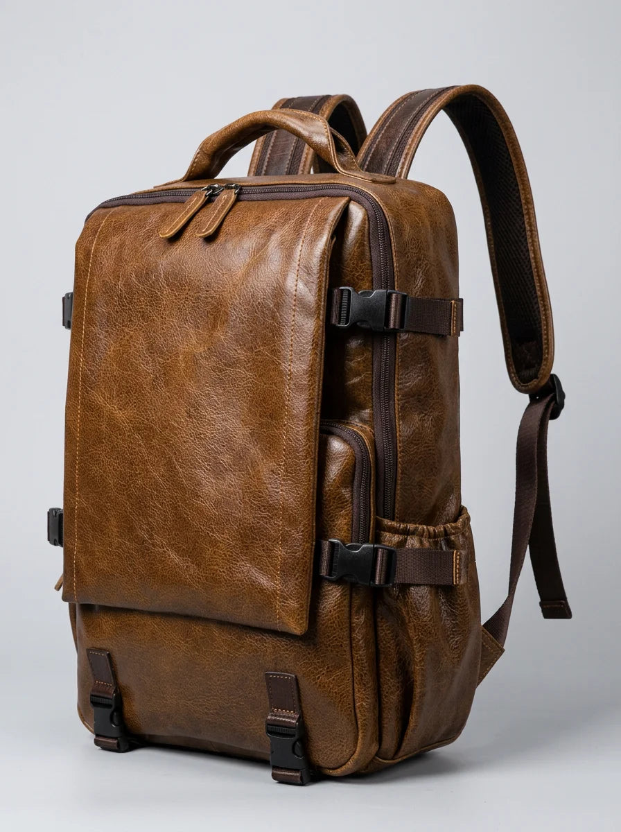 Sac à dos cuir grande capacité vintage homme - Vue 4 - Sac