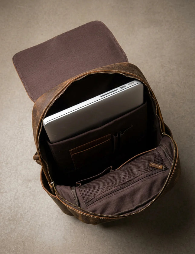 Sac à dos cuir homme ordinateur 15 pouces élégant - Vue 4 - Sac