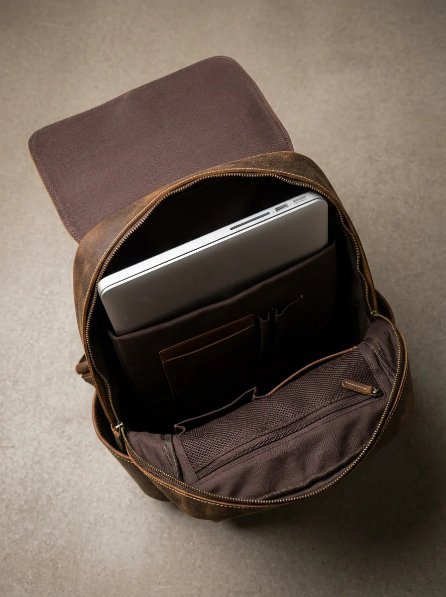 Sac à dos cuir homme ordinateur 15 pouces élégant - Vue 4 - Sac