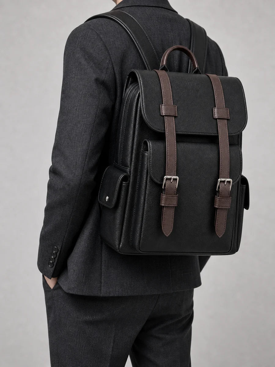 Sac à dos cuir ordinateur homme élégant business porté en studio - Aurean Paris - Admin refs