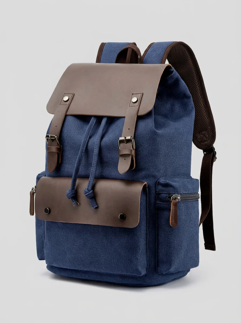 Sac à dos ordinateur 15 pouces toile et cuir vintage - Vue 1 - Sac