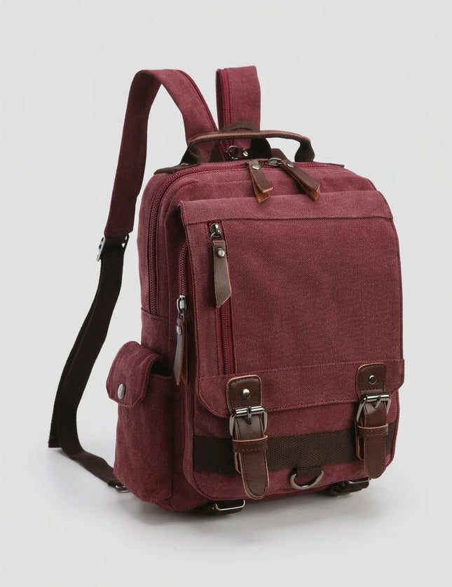 Sac à dos toile et cuir vintage grande capacité - Vue 1 - Sac