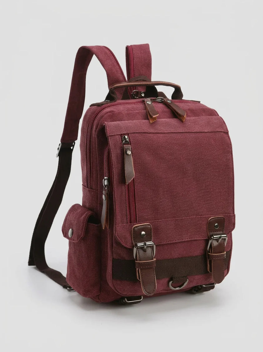 Sac à dos toile et cuir vintage grande capacité - Vue 1 - Sac