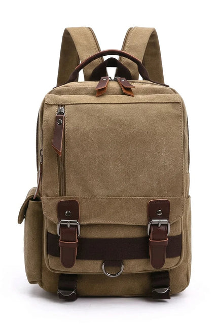 Sac à dos toile et cuir vintage grande capacité - Vue 1 - Sac