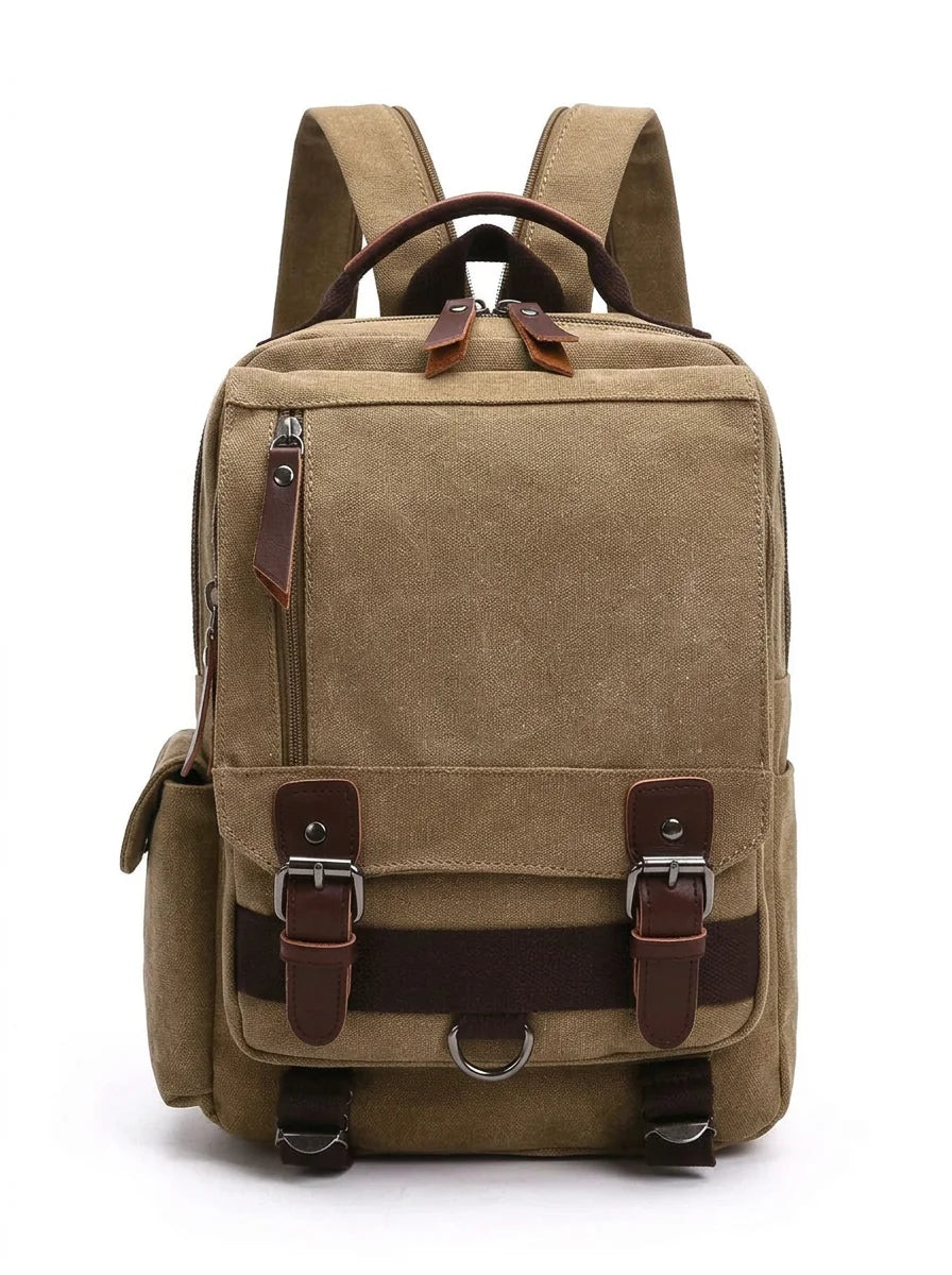 Sac à dos toile et cuir vintage grande capacité - Vue 1 - Sac