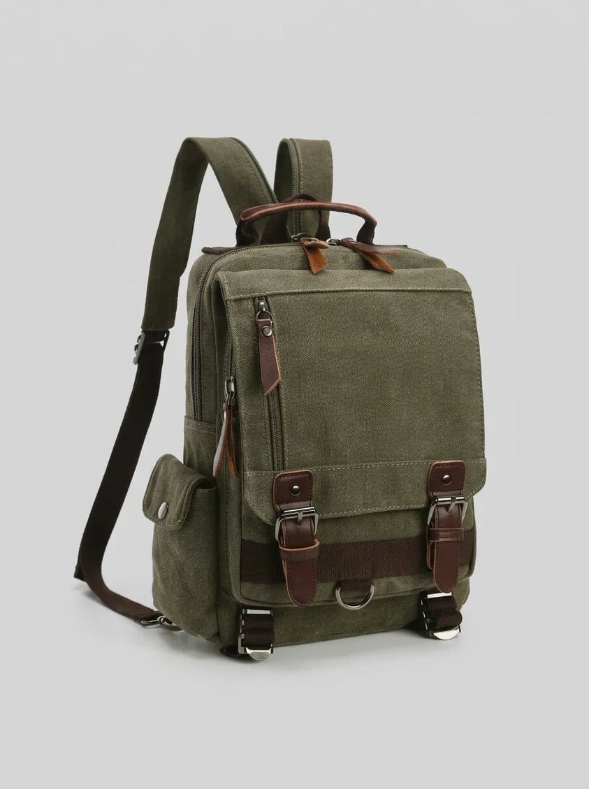 Sac à dos toile et cuir vintage grande capacité - Vue 2 - Sac