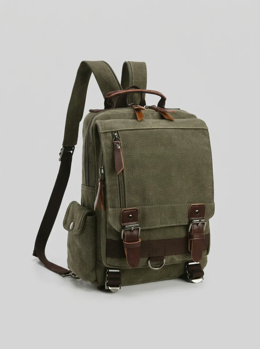 Sac à dos toile et cuir vintage grande capacité - Vue 2 - Sac
