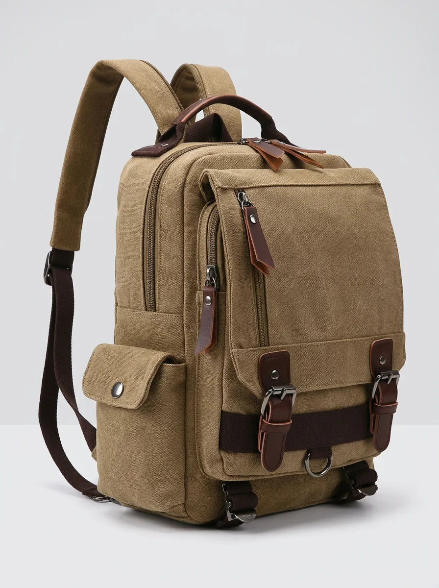 Sac à dos toile et cuir vintage grande capacité - Vue 2 - Sac