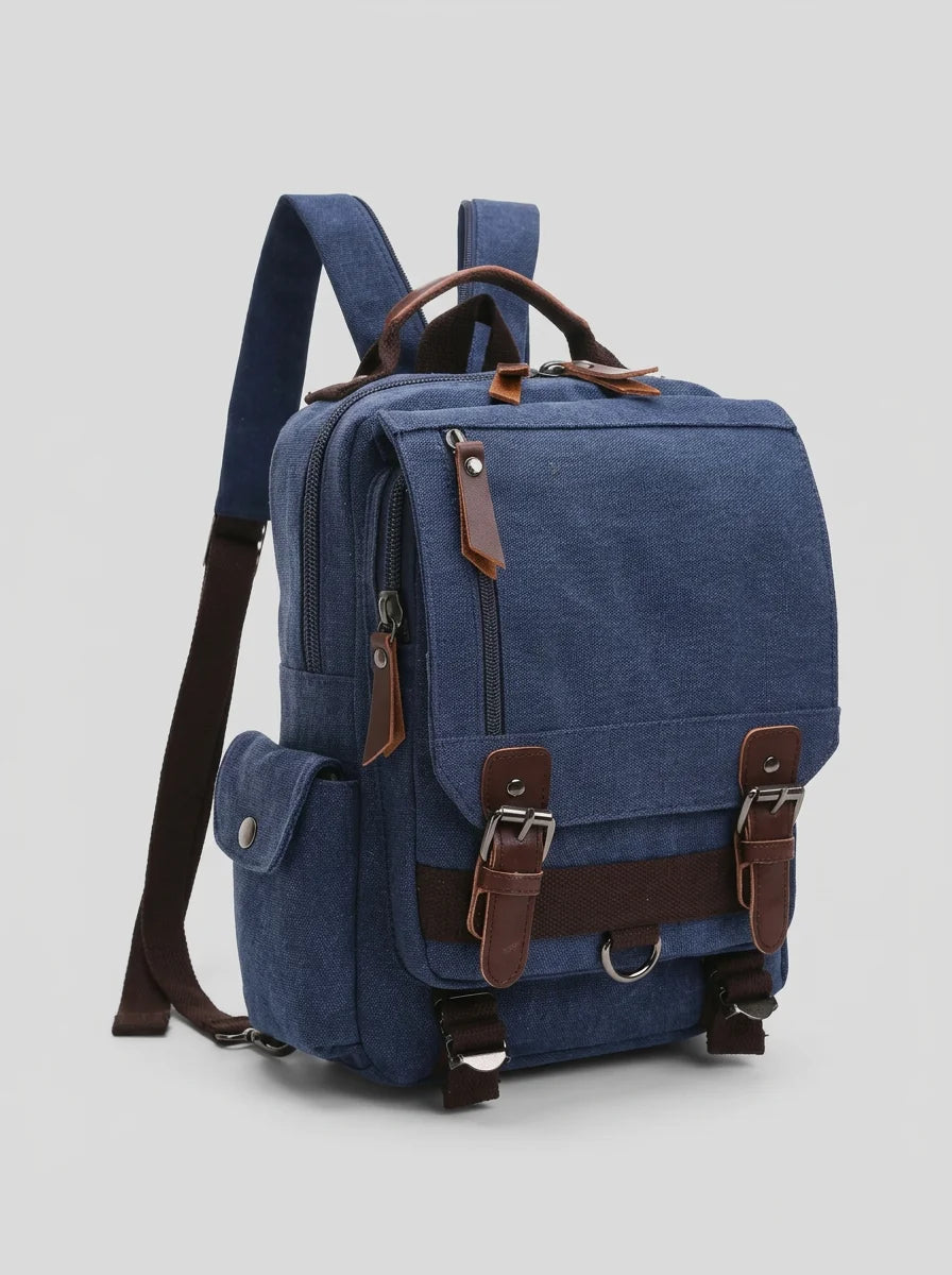 Sac à dos toile et cuir vintage grande capacité - Vue 3 - Sac