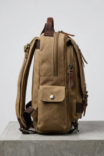 Sac à dos toile et cuir vintage grande capacité - Vue 3 - Sac