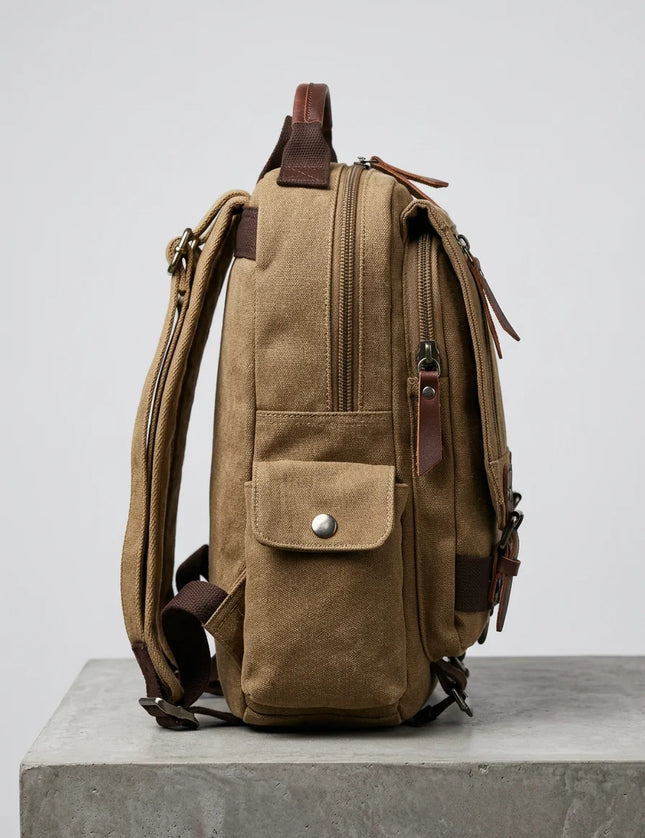 Sac à dos toile et cuir vintage grande capacité - Vue 3 - Sac