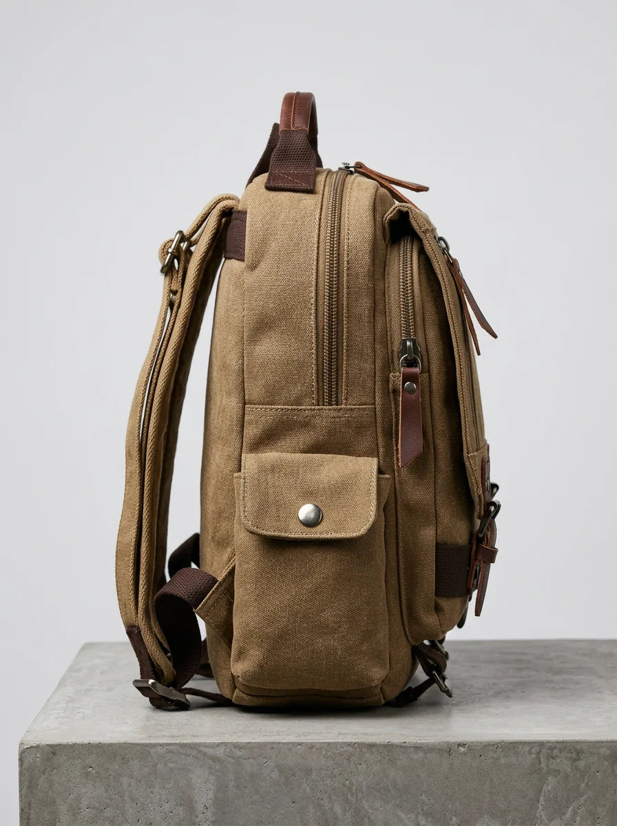 Sac à dos toile et cuir vintage grande capacité - Vue 3 - Sac