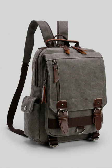 Sac à dos toile et cuir vintage grande capacité - Vue 4 - Sac