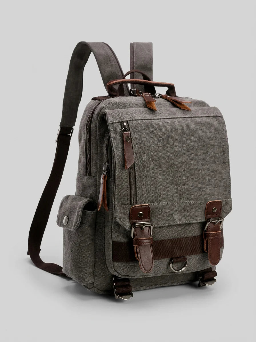 Sac à dos toile et cuir vintage grande capacité - Vue 4 - Sac