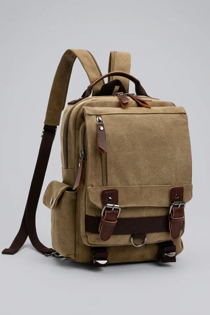Sac à dos toile et cuir vintage grande capacité - Vue 5 - Sac