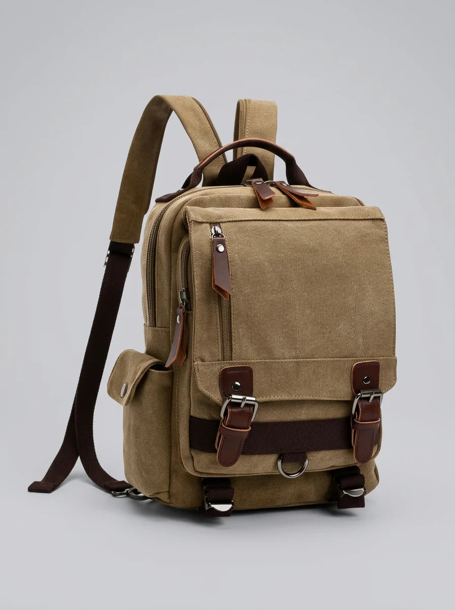 Sac à dos toile et cuir vintage grande capacité - Vue 5 - Sac