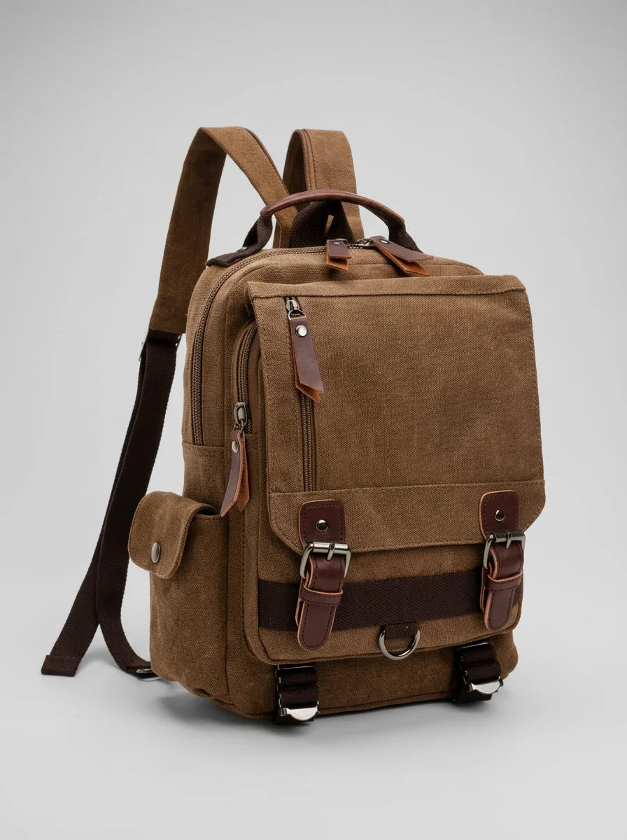 Sac à dos toile et cuir vintage grande capacité - Vue 6 - Sac
