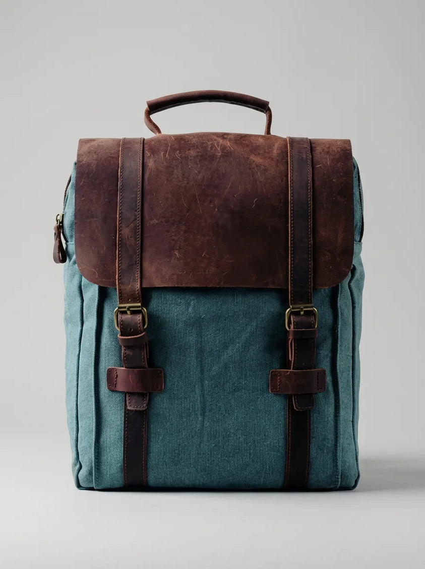 Sac cuir et toile grande capacité ordinateur homme - Vue 1 - Sac