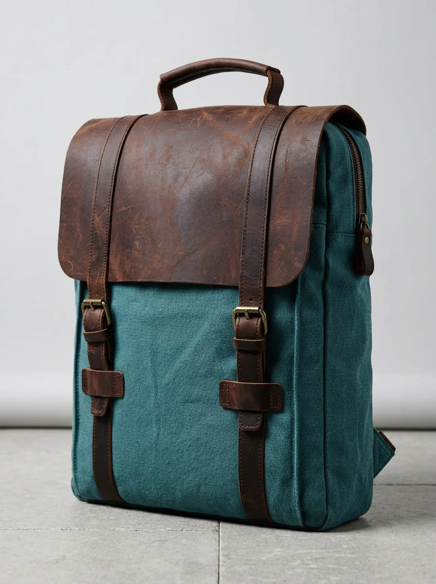 Sac cuir et toile grande capacité ordinateur homme - Vue 2 - Sac