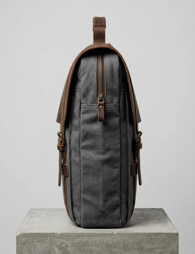 Sac cuir et toile grande capacité ordinateur homme - Vue 3 - Sac