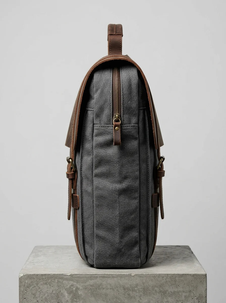 Sac cuir et toile grande capacité ordinateur homme - Vue 3 - Sac