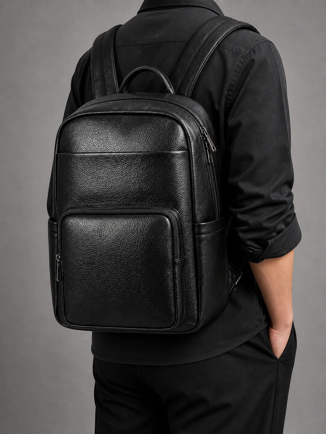 Sac cuir grande capacité travail élégant homme porté en studio - Aurean Paris - source inputs